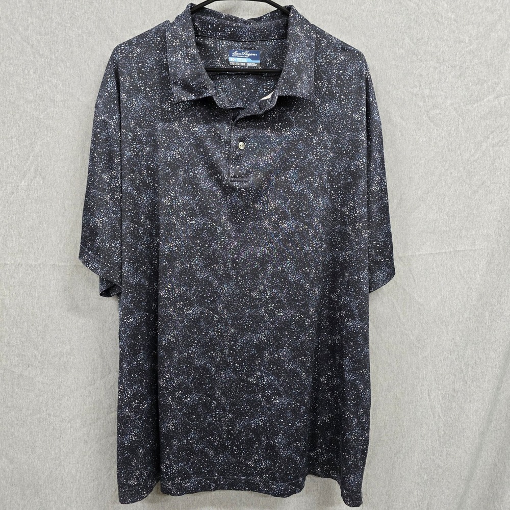 Ben Hogan Performance Mens 2XL Polo Shirt Black White Speckled Galaxy Print